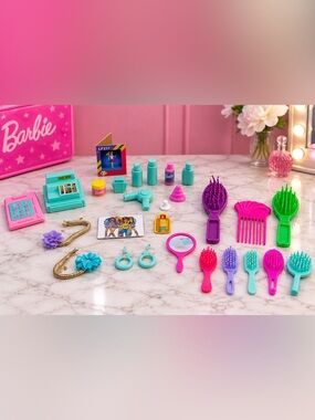 Vintage Barbie Salon Accessories Lot 80s‎ 90s Hair Brushes Cash Register Dryer
